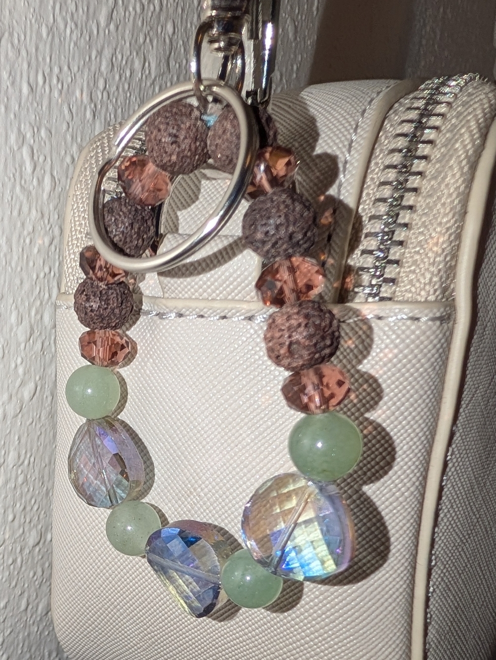Beaded Iridescent & Sage Green Keychain Charm